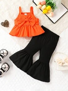 嬰兒女孩蝴蝶結前繫背心上衣和喇叭褲 - 彩色 - 查看 1