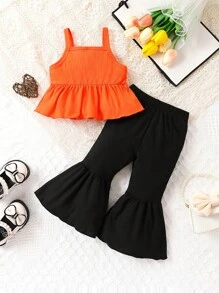 嬰兒女孩蝴蝶結前繫背心上衣和喇叭褲 - 彩色 - 查看 2