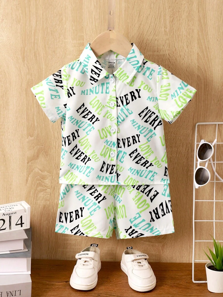 男嬰字母圖案襯衫和短褲 - 彩色 - 查看 1