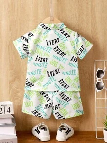 男嬰字母圖案襯衫和短褲 - 彩色 - 查看 2