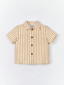 Cozy Pixies Baby Boy Striped Shirt & Shorts & Cartoon Graphic Tee - Multicolor - View 7