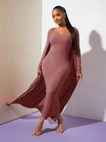 SHEIN SXY 素色抹胸緊身連衣裙 - 藕粉色 - 查看 3
