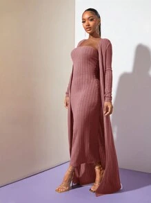 SHEIN SXY 素色抹胸緊身連衣裙 - 藕粉色 - 查看 5