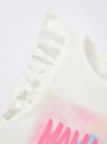 SHEIN 嬰兒字母圖案荷葉邊上衣和愛心圖案緊身打底褲 - 彩色 - 查看 4
