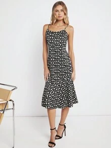 BizChic Allover Floral Print Cami Dress Workwear - Black and White - View 3