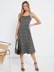 BizChic Allover Floral Print Cami Dress Workwear - Black and White - View 4