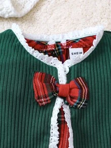 SHEIN 女嬰格子呢圖案連衣裙&前蝴蝶結夾克 - 彩色 - 查看 4
