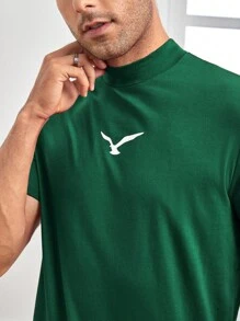 GENTILAND 男士棉鳥印花小高領T恤 - 墨綠色 - 查看 6