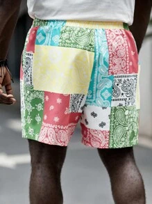 EASEVO 男士大码佩斯利印花腰部抽繩短褲 - 彩色 - 查看 2