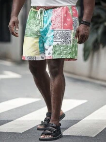 EASEVO 男士大码佩斯利印花腰部抽繩短褲 - 彩色 - 查看 3