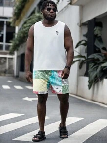 EASEVO 男士大码佩斯利印花腰部抽繩短褲 - 彩色 - 查看 5