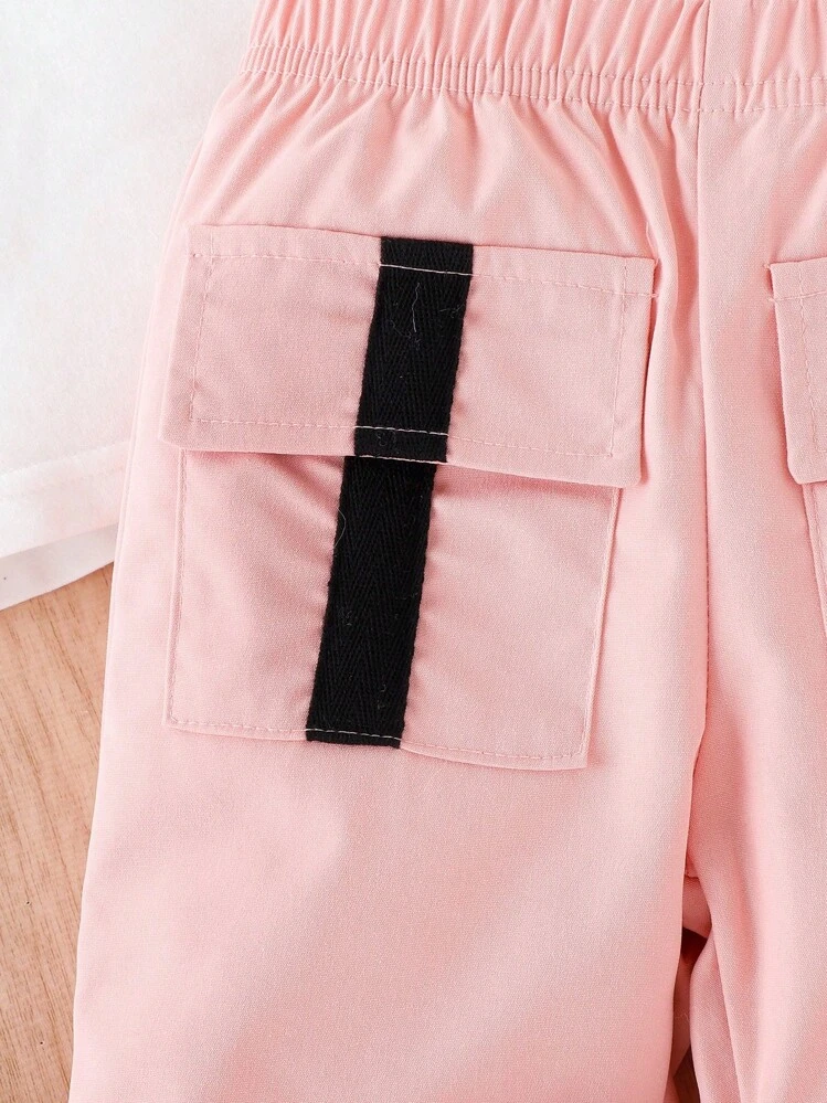 תינוקות בנות כיתוב גרפי חולצות טי & דמוי כיסים מכנסיים - ריבוי צבעים - ראה 5