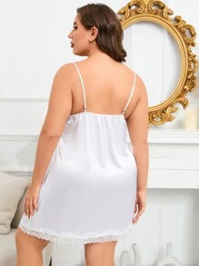 大碼蕾絲拼接吊帶睡裙 - 白色 - 查看 2