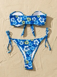 SHEIN 印花抹胸側繫帶比基尼泳裝 - 彩色 - 查看 2