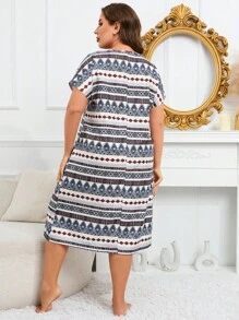 大碼幾何印花蝙蝠袖睡裙 - 彩色 - 查看 2