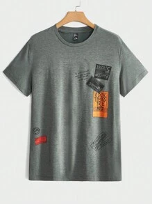 Manfinity EMRG Áo thun nam Slogan Giải trí - Xám - Xem 1