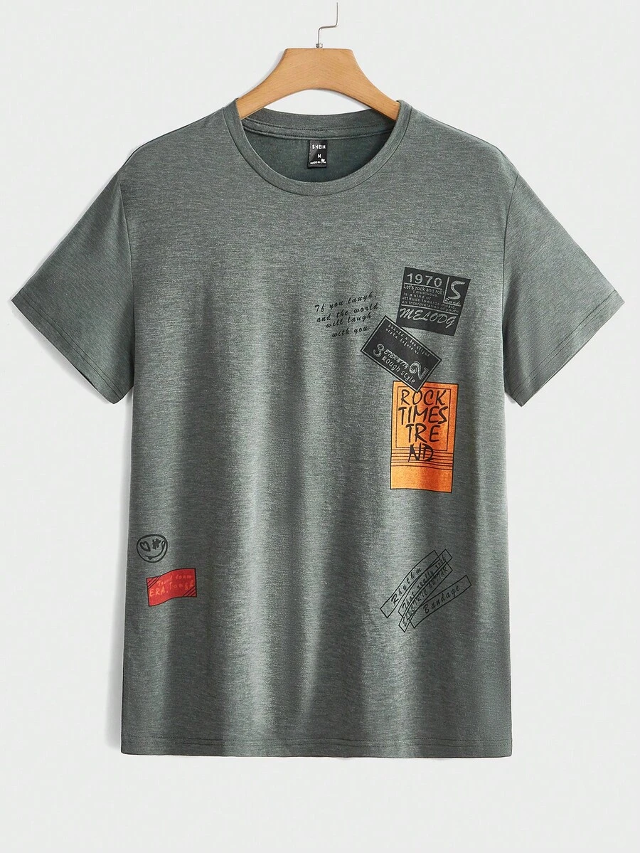 Manfinity EMRG Áo thun nam Slogan Giải trí - Xám - Xem 1