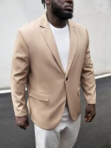 EASEVO Áo cộc tay Nam Nút màu trơn Công việc - Màu Khaki - Xem 1