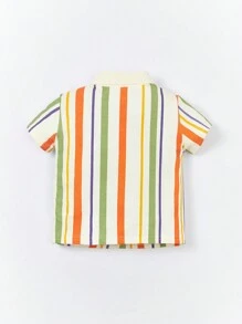 Cozy Pixies 嬰兒男寶寶條紋短袖連 polo 領恤衫和短褲套裝 - 彩色 - 查看 2