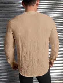 GENTILAND 男士素色半排扣前襯衫 - 駝色 - 查看 2