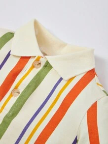 Cozy Pixies 嬰兒男寶寶條紋短袖連 polo 領恤衫和短褲套裝 - 彩色 - 查看 4