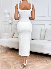 Firerie Solid Tank Bodycon Dress - White - View 2