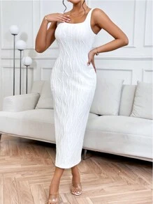 Firerie Solid Tank Bodycon Dress - White - View 3