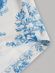 SHEIN Tops con gái Bất đối xứng Tương phản Mesh Xù Hoa Giải trí - Xanh và trắng - Xem 3