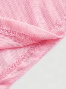 SHEIN MOD Romantic Pink Square Neck Trumpet Sleeve Ruched Hanky Hem Tee