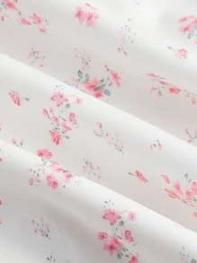 SHEIN MOD 碎花前繫帶泡泡袖連衣裙 - 粉色 - 查看 3