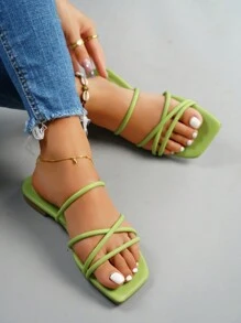planare 女士交叉涼拖,時尚綠色平底涼鞋 - 綠色 - 查看 8