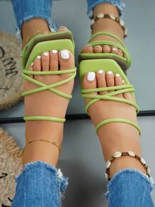 planare 女士交叉涼拖,時尚綠色平底涼鞋 - 綠色 - 查看 7