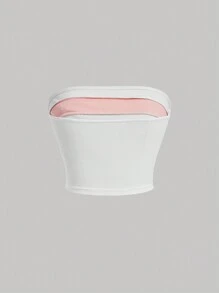 SHEIN MOD Áo nữ Nơ trước Khối Màu Giải trí - trắng - Xem 2