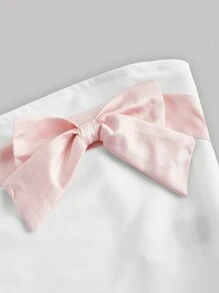 SHEIN MOD Áo nữ Nơ trước Khối Màu Giải trí - trắng - Xem 3