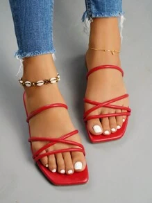 planare 女士交叉涼拖,前衛紅色平底涼鞋 - 紅色 - 查看 4