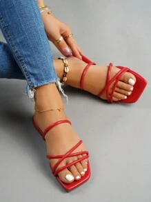 planare 女士交叉涼拖,前衛紅色平底涼鞋 - 紅色 - 查看 6