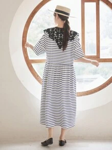 DAZY Vestido smock con estampado de rayas - Azul - Ver 2