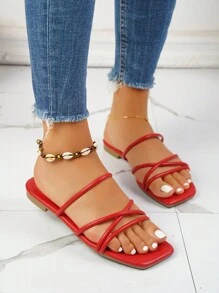 planare 女士交叉涼拖,前衛紅色平底涼鞋 - 紅色 - 查看 8