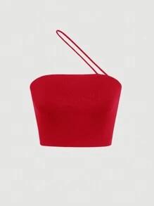 SHEIN MOD Áo nữ Bất đối xứng màu trơn Giải trí - Đỏ - Xem 1