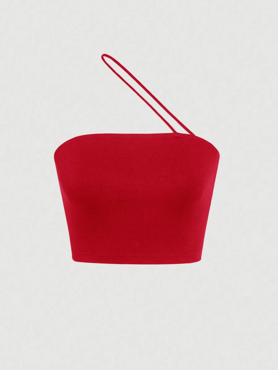 SHEIN MOD Áo nữ Bất đối xứng màu trơn Giải trí - Đỏ - Xem 1