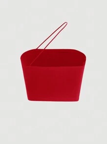 SHEIN MOD Áo nữ Bất đối xứng màu trơn Giải trí - Đỏ - Xem 2