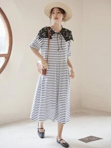 DAZY Vestido smock con estampado de rayas - Azul - Ver 4