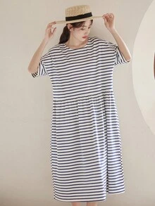 DAZY Vestido smock con estampado de rayas - Azul - Ver 5