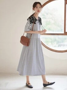 DAZY Vestido smock con estampado de rayas - Azul - Ver 6