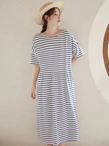 DAZY Vestido smock con estampado de rayas - Azul - Ver 7