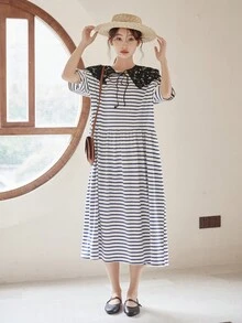 DAZY Vestido smock con estampado de rayas - Azul - Ver 8