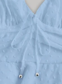 SHEIN MOD Đầm Thắt nút phân lớp Dây kéo màu trơn Giải trí - Màu xanh nhạt - Xem 4