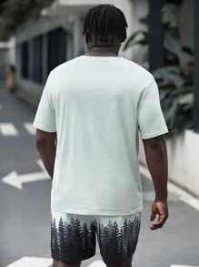 GENTILAND Men Plus Cotton Tropical Print Tee & Shorts - Multicolor - View 2