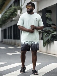 GENTILAND Men Plus Cotton Tropical Print Tee & Shorts - Multicolor - View 3