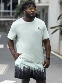 GENTILAND Men Plus Cotton Tropical Print Tee & Shorts - Multicolor - View 6